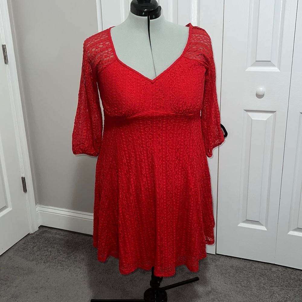 Torrid size 0 red lace skater dress bishop sleeve